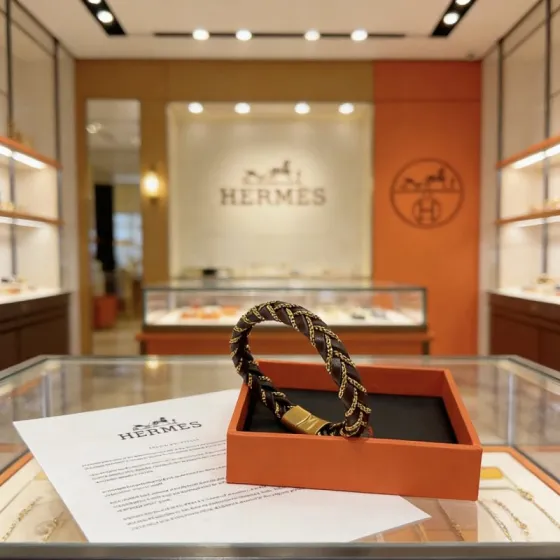Hermes Anger Forest bracelet dark brown leather gold-tone metal 19cm