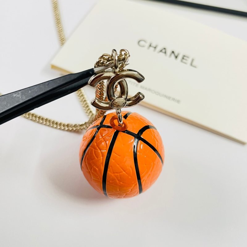 Chanel CC Basketball Pendant Necklace necklace Gold-tone metal with orange and black enamel basketball pendant 60cm