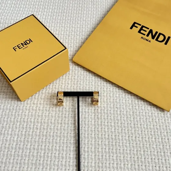 Fendi FF Logo Crystal Hoop Earrings earrings gold-tone metal with clear crystal accents 1 2cm outer diameter