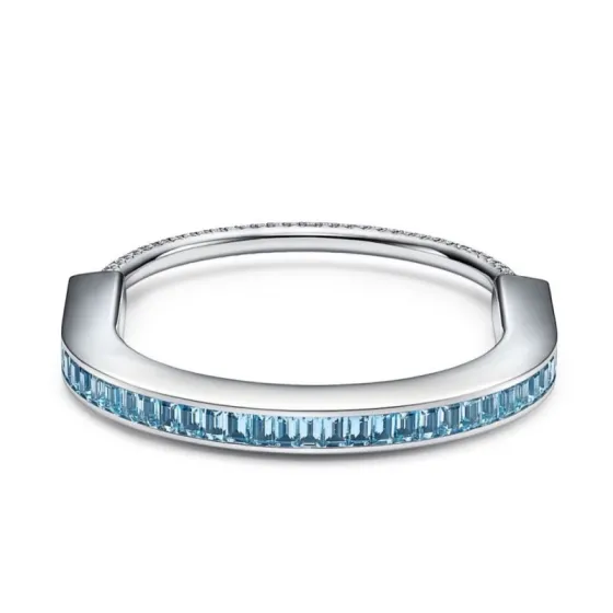 Tiffany Co Tiffany Lock bracelet 18k white gold blue aquamarine white diamond 17cm inner circumference