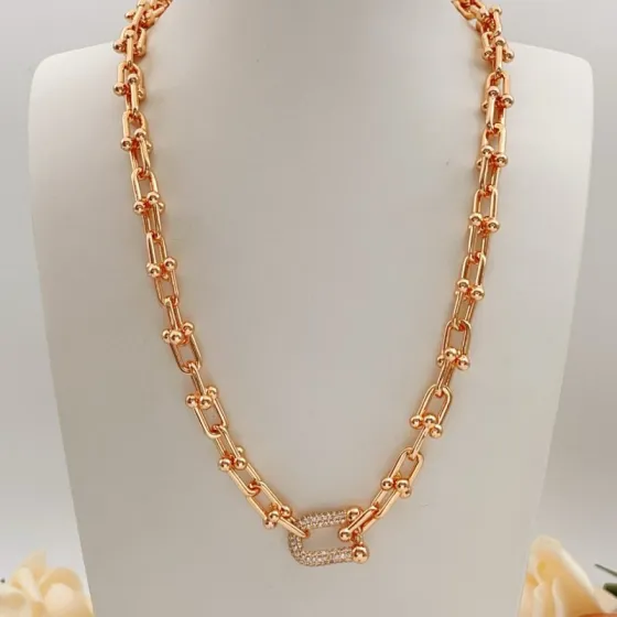 Tiffany Co HardWear necklace rose gold with clear pave diamonds 18 inches