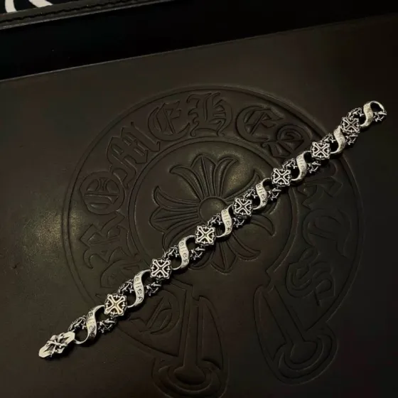 Chrome Hearts Belief Cross Thorn bracelet oxidized sterling silver 20cm