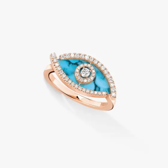 Messika Lucky Eye ring Rose gold turquoise diamond EU 52