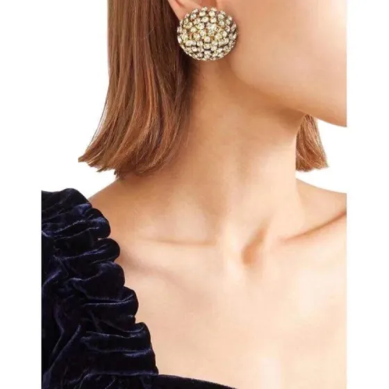 Celine Dome Crystal Stud Earrings earrings gold-tone metal with clear crystal stones 2cm diameter