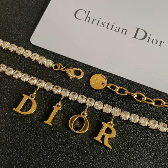 Dior Dio r evolution Crystal Letter Charm Choker necklace gold-tone metal with clear faceted crystals 40cm