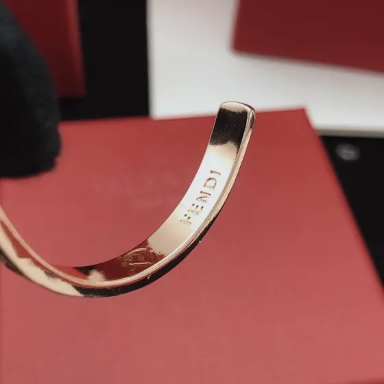 Fendi F is Fendi Pave Crystal Cuff bracelet rose gold metal with clear pave crystals 17cm inner circumference