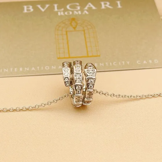 Bvlgari Serpenti Viper necklace 18k white gold with pave diamonds 40-45cm adjustable