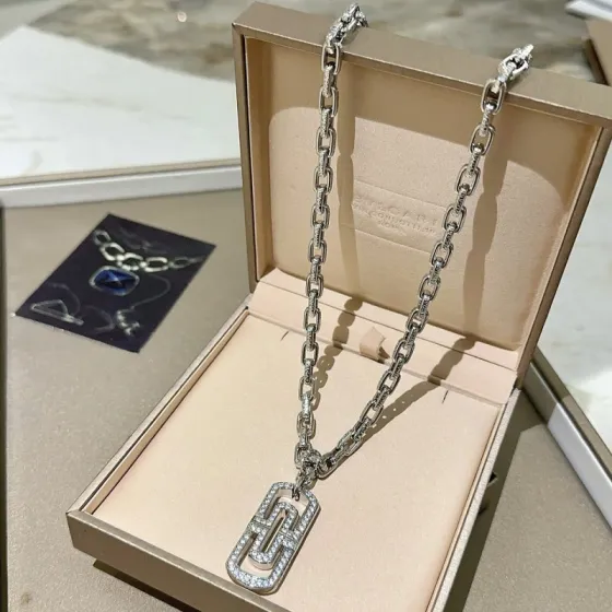 Bvlgari Parentesi necklace silver-toned metal with clear diamond pave accents 60cm