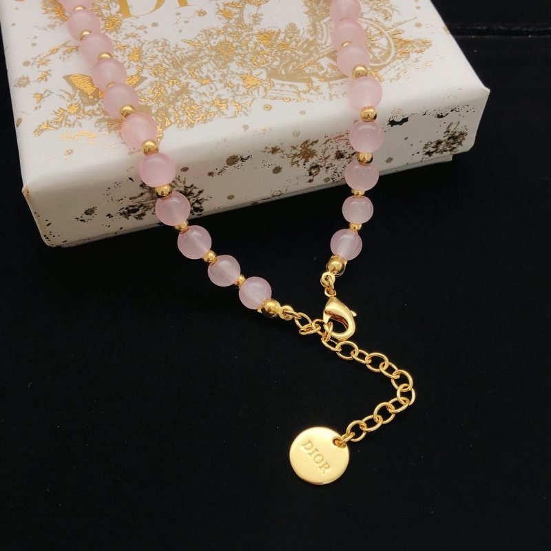 Dior 30 Montaigne Beaded Necklace necklace Gold-tone metal with gradient pink resin beads 42cm with 5cm extender chain
