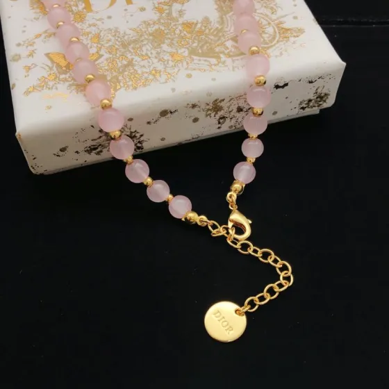 Dior 30 Montaigne Beaded Necklace necklace Gold-tone metal with gradient pink resin beads 42cm with 5cm extender chain