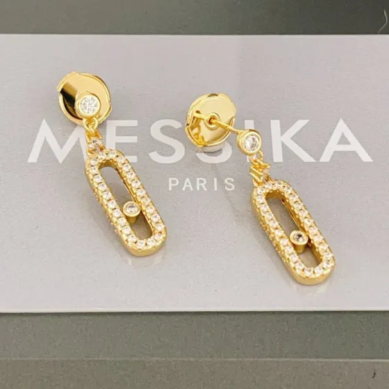 Messika Move Uno earrings yellow gold with clear diamond simulants 2 5cm drop length