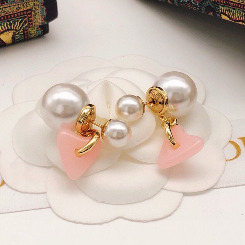 Dior Tribales Pink Heart Pearl Earrings earrings Gold-tone metal white pearls pink resin heart charms One Size