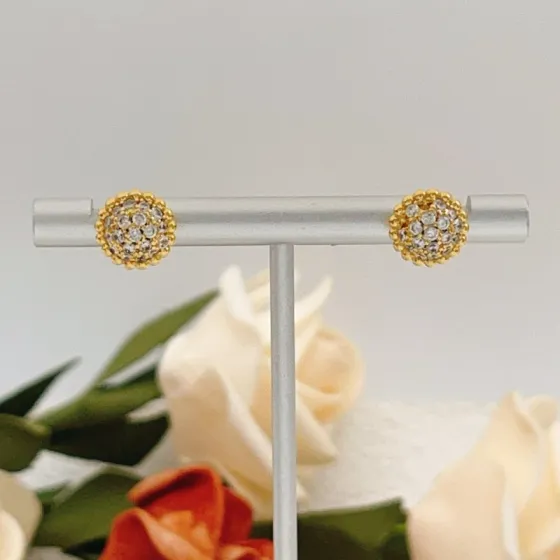 Van Cleef Arpels Perlee earrings yellow gold with clear diamond accents 9mm diameter stud