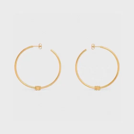 Celine Triomphe earrings gold-tone metal 50mm hoop diameter