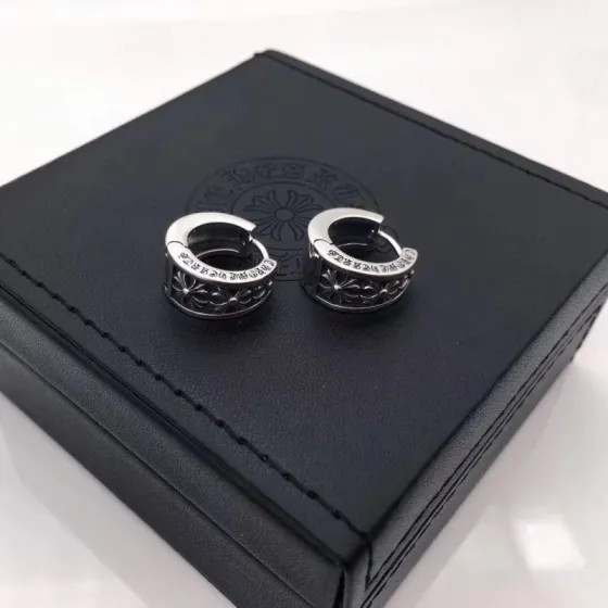 Chrome Hearts Cross Hoop earrings oxidized sterling silver with dark antiqued detailing 12mm outer diameter