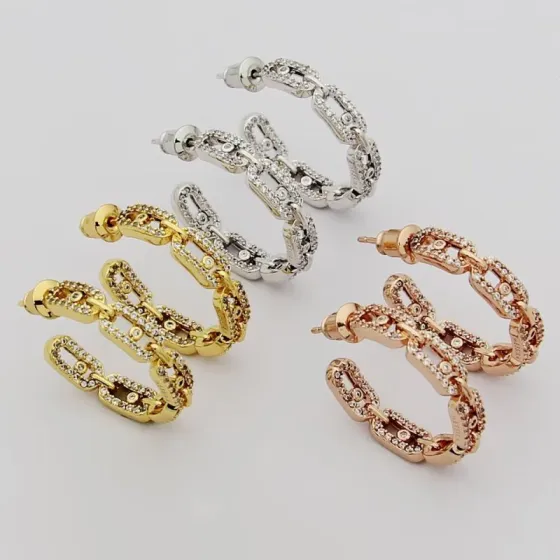 Messika Move Link earrings 18k yellow gold 18k white gold 18k rose gold with pave set clear diamonds 22mm hoop diameter