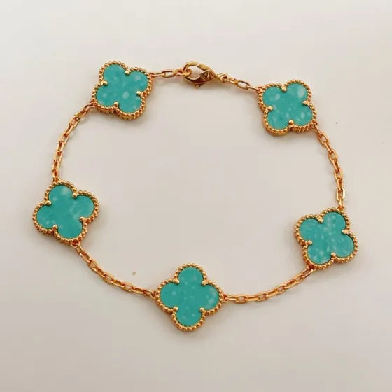 Van Cleef Arpels Alhambra bracelet Yellow gold with turquoise clover motifs 19cm