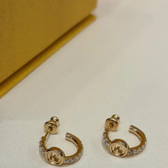 Fendi F is Fendi Small Hoop Earrings earrings gold-tone metal with clear pave crystals 10mm outer diameter