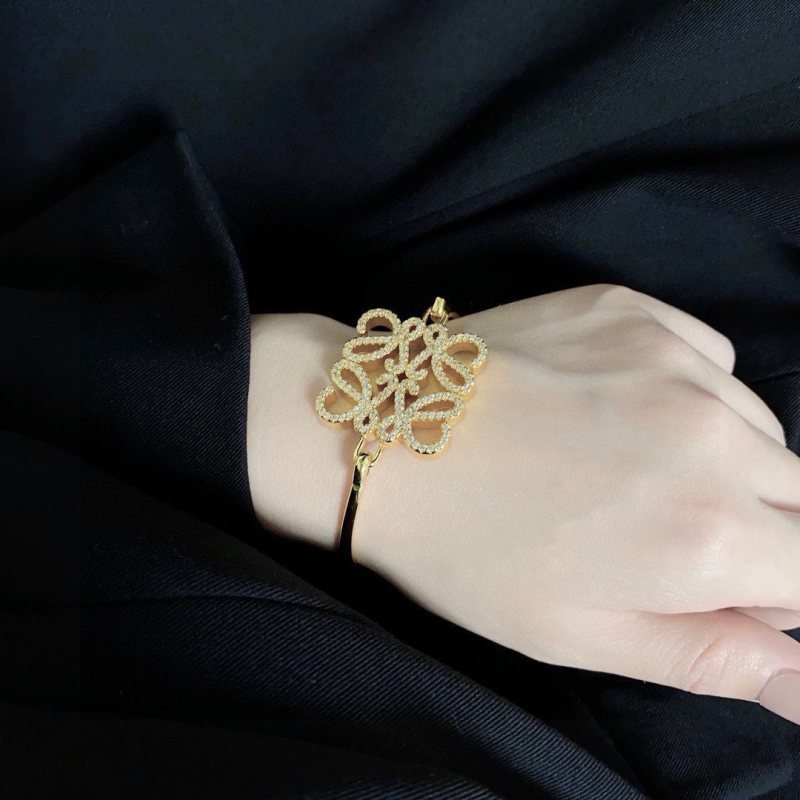 Loewe Anagram bracelet gold metal with clear pave stones 17cm