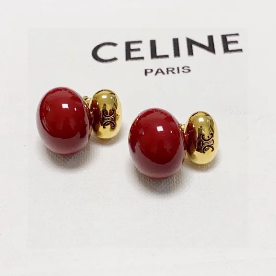 Celine Triomphe Red Resin Double Ball Stud Earrings earrings gold-tone metal deep red resin 1 5cm drop length