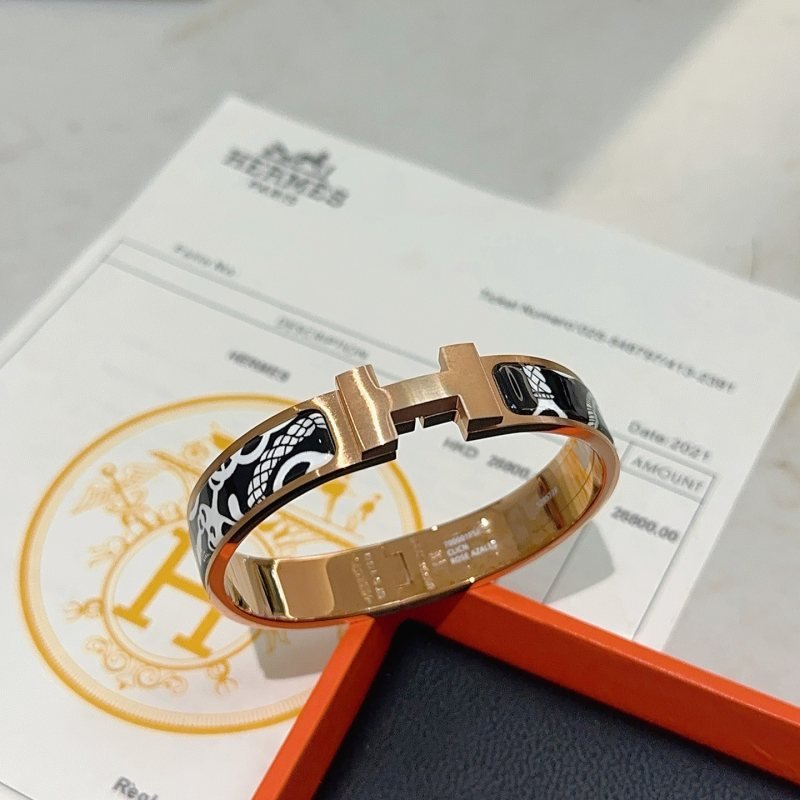 Hermes Clic H bracelet rose gold metal with black and white enamel 17