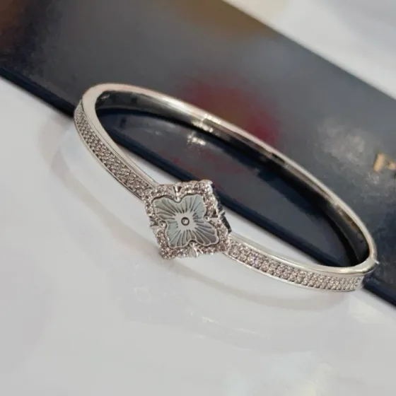 Piaget Rose bracelet silver white gold with clear diamonds and grey mother-of-pearl 17cm