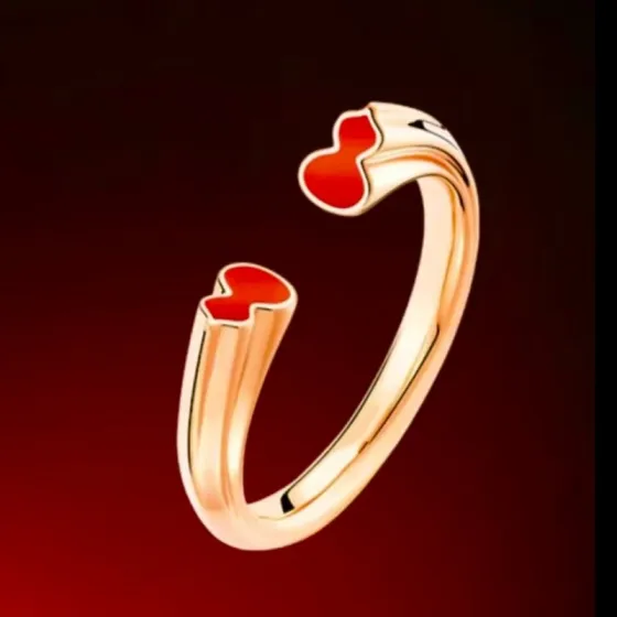 Qeelin Yu Yi ring rose gold metal with red carnelian inlay adjustable open