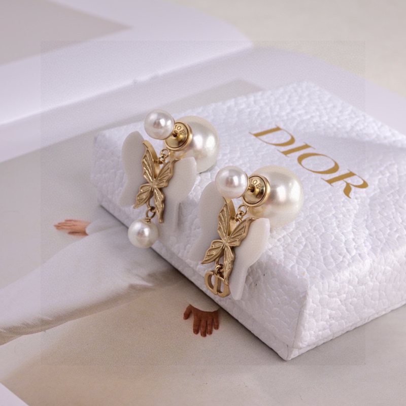 Dior Tribales Butterfly Pearl CD Drop Earrings earrings matte gold-tone metal white resin white cultured pearls 3 5cm drop length