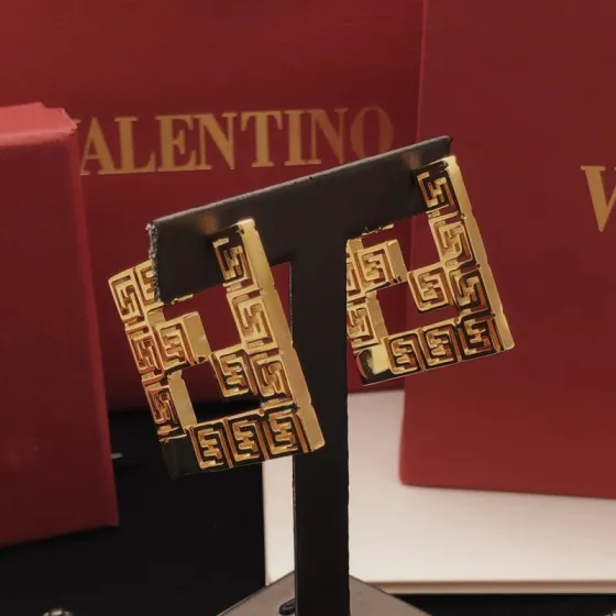 Fendi FF Monogram Square Hoop earrings gold-tone metal with black enamel detailing 4 5cm length