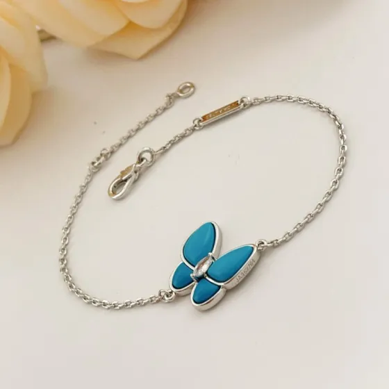 Van Cleef Arpels Two Butterfly bracelet White gold turquoise diamond 17cm