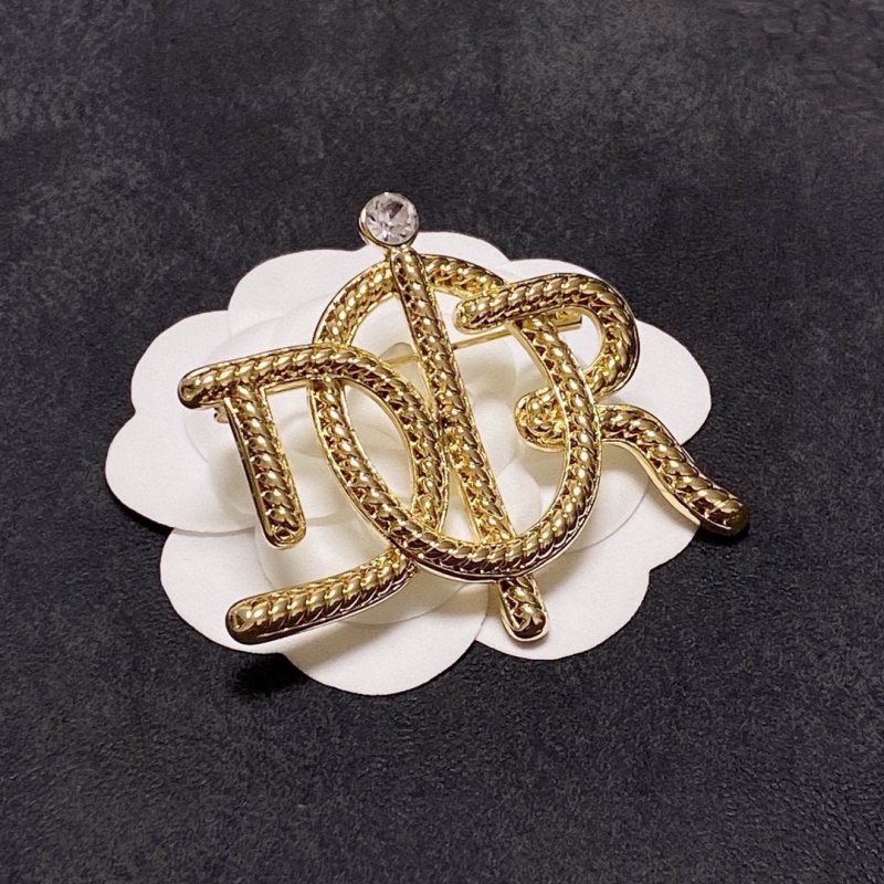 Dior D Series CD Logo Brooch brooch gold-tone metal with clear crystal accent 4cm width