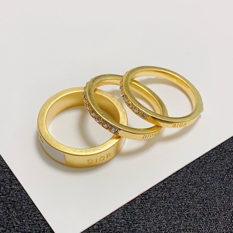 Dior Christian Dior Code Stacked Ring Set ring Gold-tone metal with white enamel and clear crystal accents 6-7-8