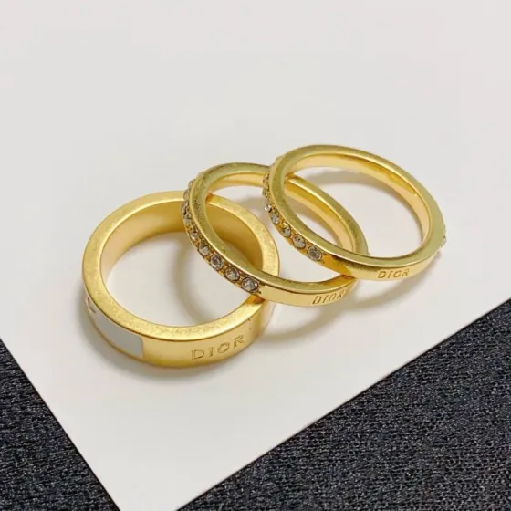Dior Christian Dior Code Stacked Ring Set ring Gold-tone metal with white enamel and clear crystal accents 6-7-8