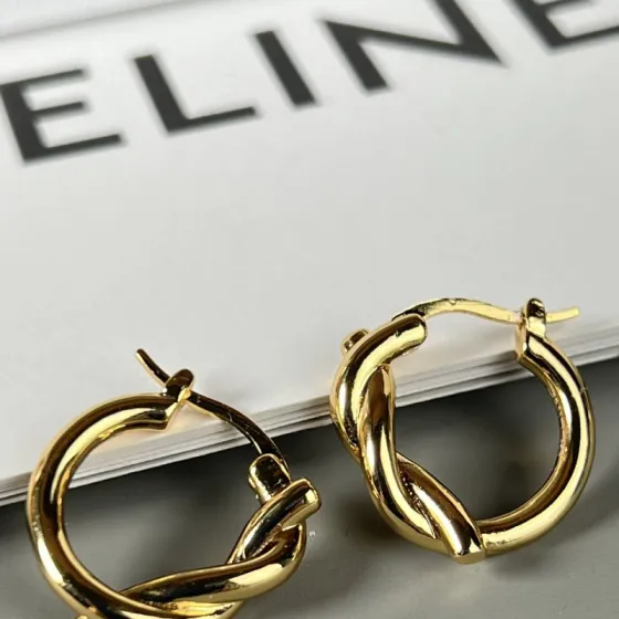 Celine Knot Small Hoop Earrings earrings gold-tone metal no accent stones 1 5cm diameter
