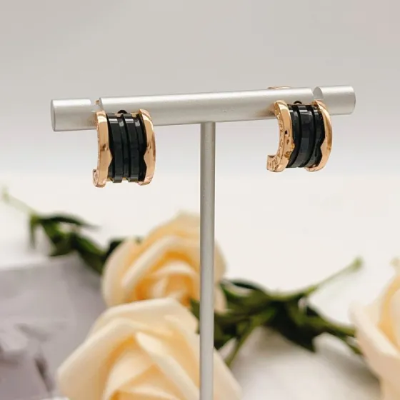 Bvlgari B zero1 earrings rose gold metal with black ceramic 12mm hoop diameter