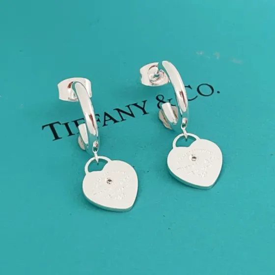 Tiffany Co Return to Tiffany Heart Tag Hoop Earrings earrings sterling silver with clear diamond accents 15mm hoop diameter