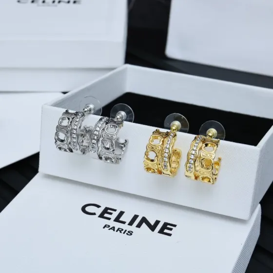 Celine Triomphe Crystal Hoop Earrings earrings Silver-toned metal with clear faceted crystals Gold-toned metal with clear faceted crystals 1 2cm hoop diameter