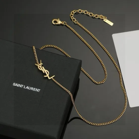 Saint Laurent Cassandre YSL Monogram necklace gold-tone metal no accent stones 45cm with 5cm extender