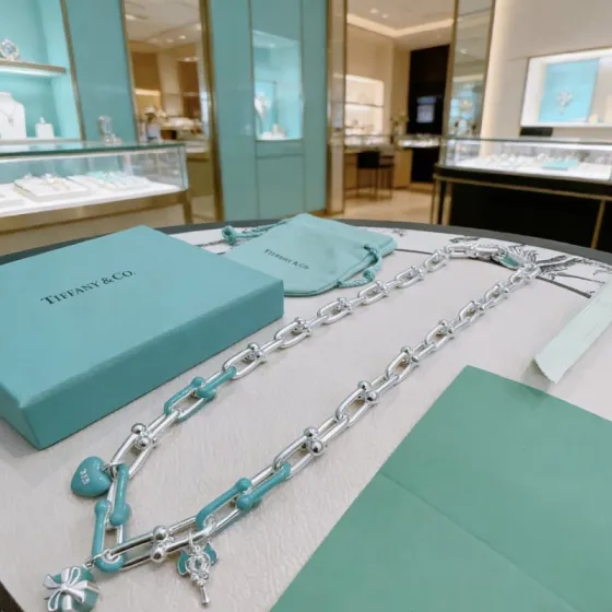 Tiffany Co HardWear Charms necklace sterling silver with Tiffany Blue enamel accents 18 inches
