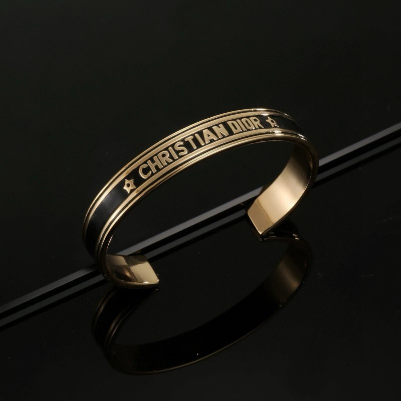 Dior Christian Dior Code Star Cuff bracelet gold-tone metal with black enamel 17cm inner circumference