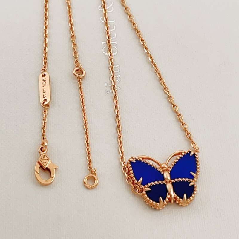 Van Cleef Arpels Lucky Alhambra Butterfly necklace Rose gold with deep blue lapis lazuli 42cm
