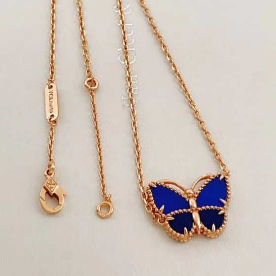 Van Cleef Arpels Lucky Alhambra Butterfly necklace Rose gold with deep blue lapis lazuli 42cm