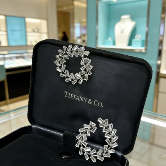 Tiffany Co Marquise Commemorative Wreath Earrings earrings Platinum-toned metal with clear baguette-cut high-carbon diamonds 3 5cm diameter