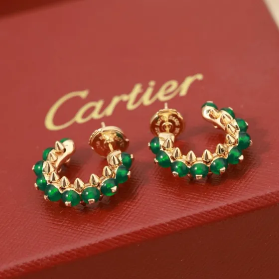 Cartier Clash de Cartier earrings 18k rose gold with green chalcedony cabochons 14mm outer hoop diameter
