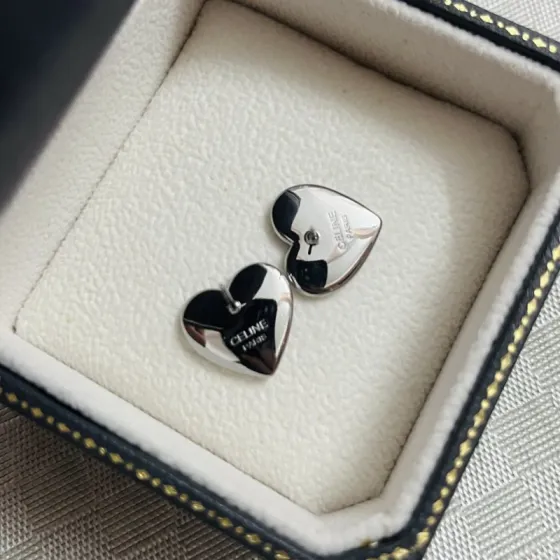 Celine Triomphe Heart Stud Earrings earrings silver-toned metal no gemstones 1 2cm stud diameter