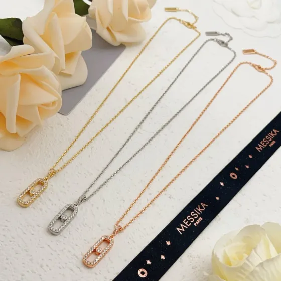 Messika Move Uno necklace Yellow gold white gold rose gold with clear diamond accents 45cm
