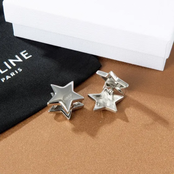 Celine PRECLOUS Star earrings silver tone metal no accent stones 1 8cm width
