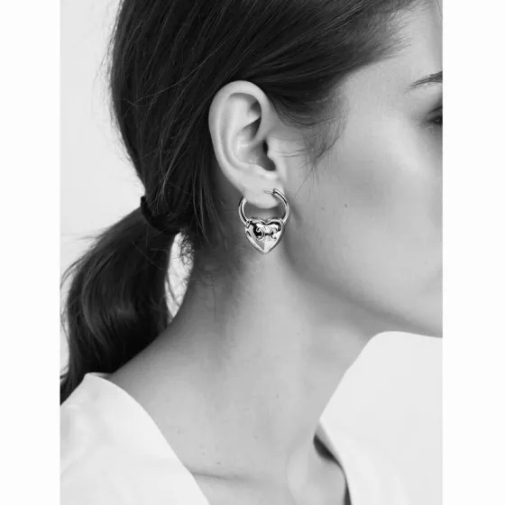 Celine Triomphe Heart Padlock Hoop earrings silver-toned metal no accent stones 15mm hoop diameter