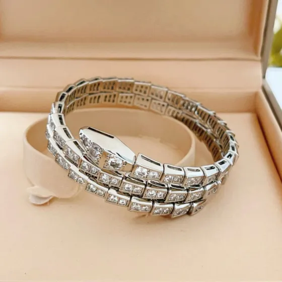 Bvlgari Serpenti Viper bracelet silver-toned metal with clear pave diamonds 17cm
