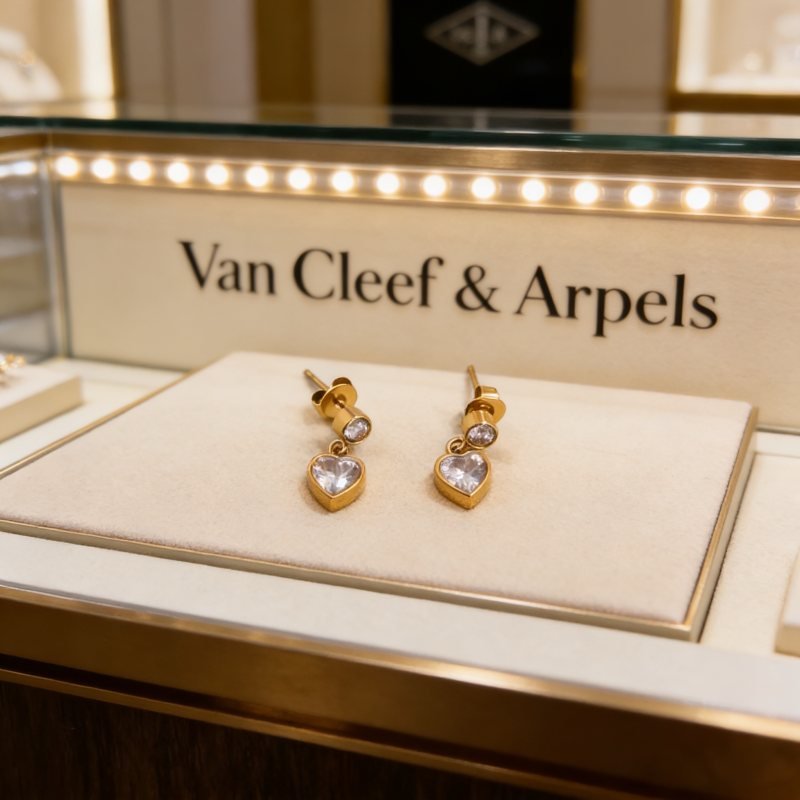 Van Cleef Arpels Heart Drop earrings yellow gold with clear faceted heart-cut stones 1 2cm drop length